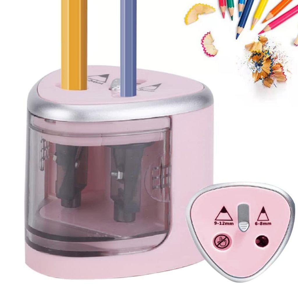 Electric Pencil Sharpener for Kids Battery Operated Mains Powered JIJICZ Double Hole Heavy Duty Automatic Pencil Sharpener Cordless with Large Contain