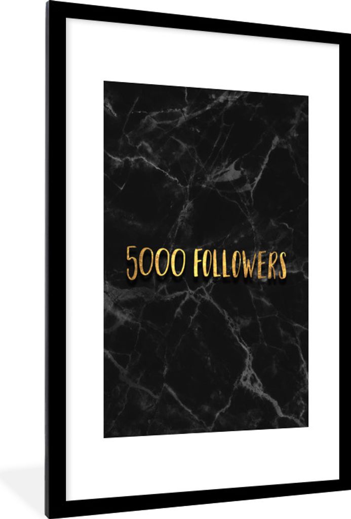 MuchoWow Gerahmtes Poster Soziale Medien - Instagram - Gold - Marmor 60x90 cm - Poster mit Schwarzem Bilderrahmen Wandposter Rahmen Foto Bilder -...