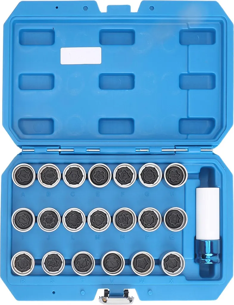 Kit 21 pièces dépose écrous antivol de roue avec 20 clés et douille 17mm