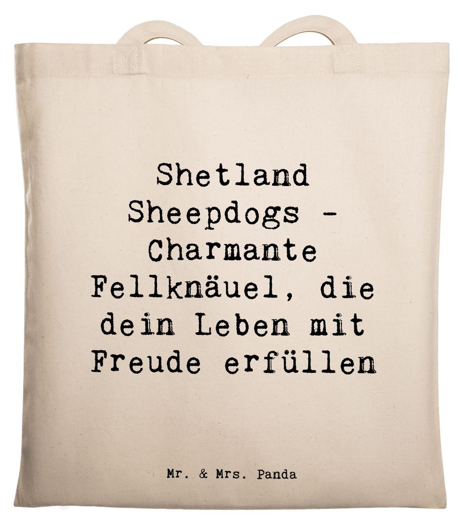 Mr. & Mrs. Panda Shopping Tasche Spruch Shetland Sheepdog Glücksbringer - Transparent - Geschenk, Hunderassen Beschreibung, Hundeliebhaber, Kusche...