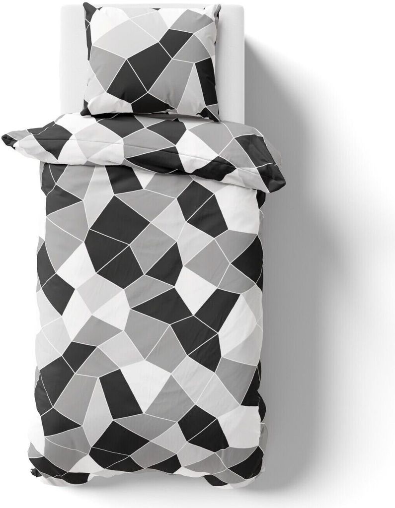 Bettwäsche 155x220 cm Premium Mikrofaser Bettbezug Garnitur Set Grau Schwarz Weiß Mosaic 2 teilig