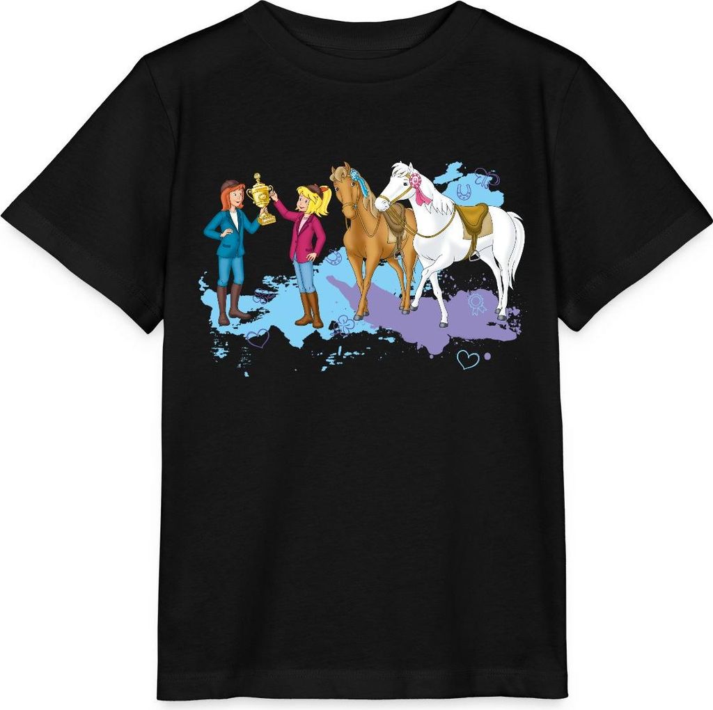 Spreadshirt Bibi Und Tina Pokal Siegerschleifen Kinder Basic T-Shirt, 98/104 (3-4 Jahre), Schwarz