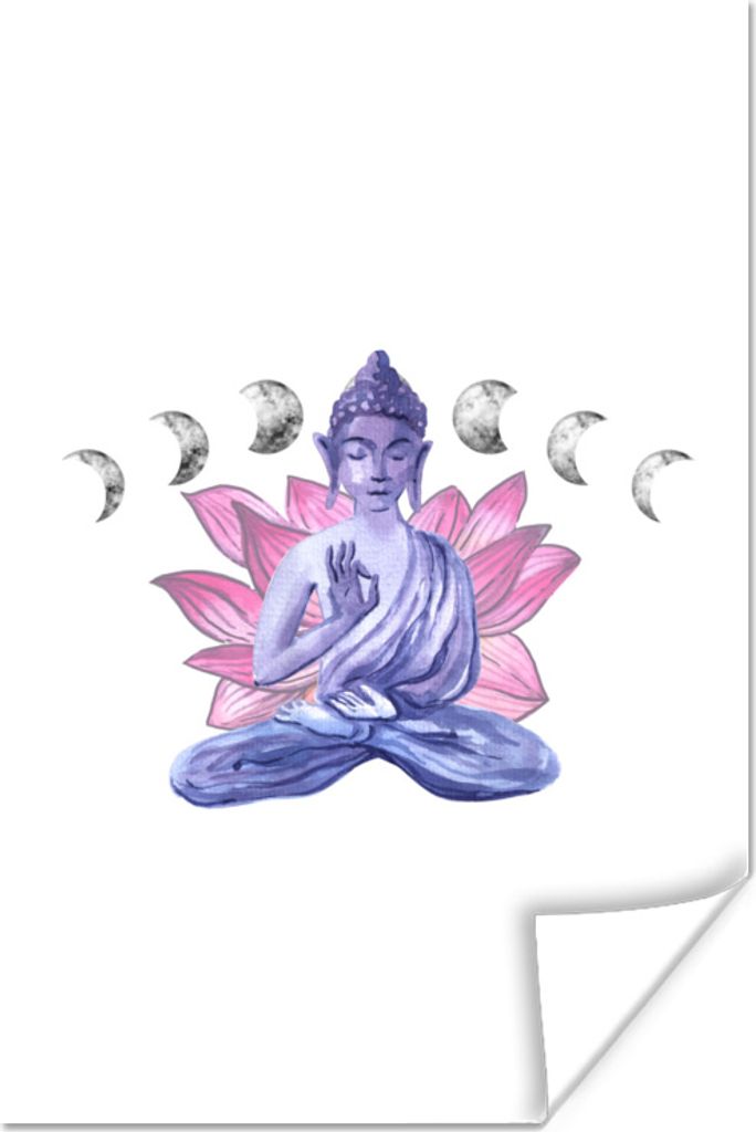 MuchoWow Poster Buddha - Mond - Blau 80x120 cm - Papierdruck