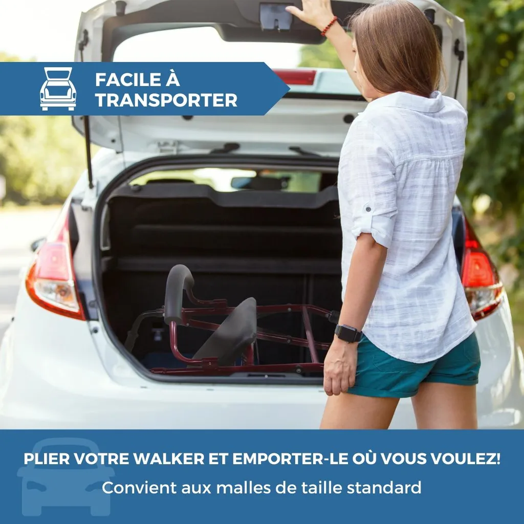 Rollator 4 Roues avec Siège Déambulateur Médical Pliable Bordeaux - 6