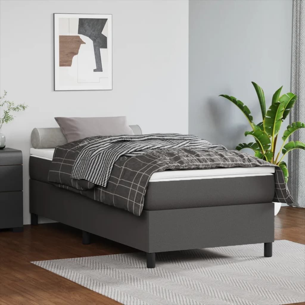 The Living Store Boxspringbett mit Matratze Grau 90x200 cm Kunstleder