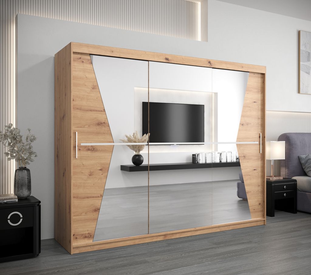 Schwebetürenschrank MILANA – Breite 250 cm, Eiche Artisan