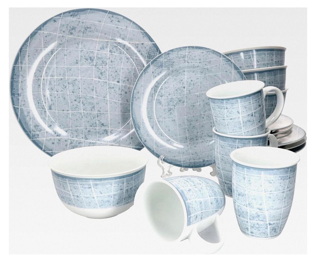 Nordic Ellen Kombi-Service 16-teilig Hellblau I Geschirr-Set für 4 Personen I Speiseteller - Frühstücksteller - Müslischalen - Kaffeebecher I P...
