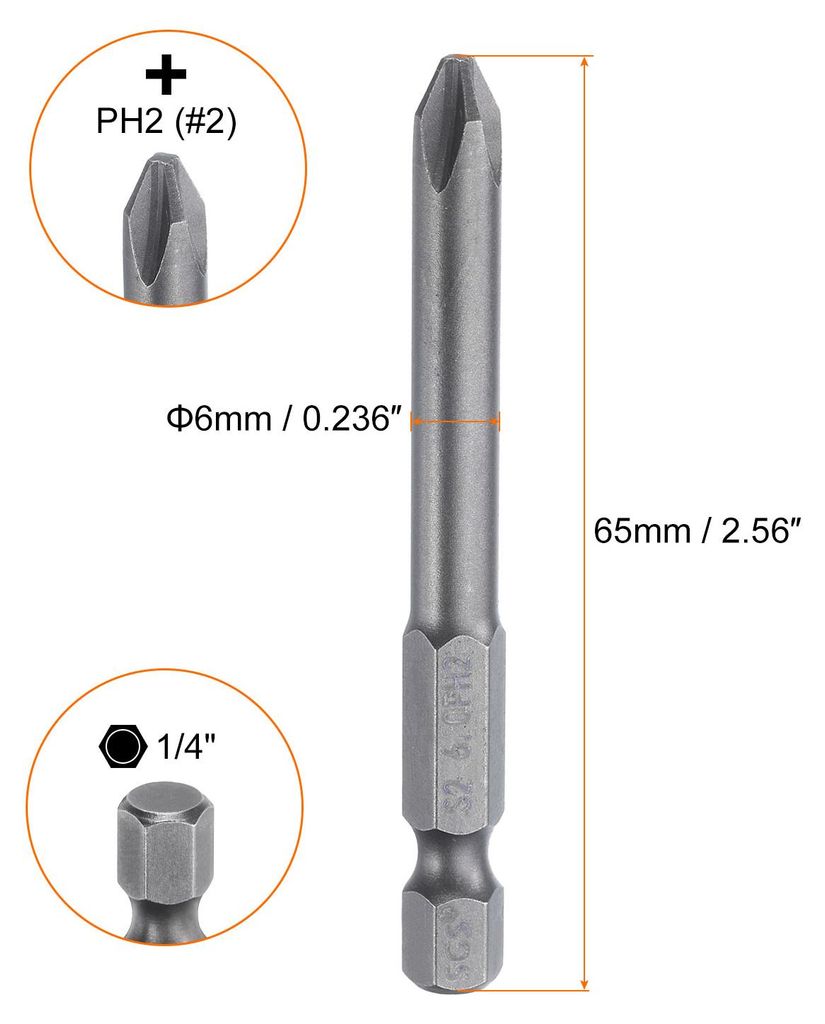 10 Stš¹ck PH2 Phillips Schraubendreher Bit Set mit 1/4" Sechskantschaft, 6mm Stab 65mm Lang Magnetische Kreuzkopf Bitsatz S2 Stahl Bohrer Elektro...