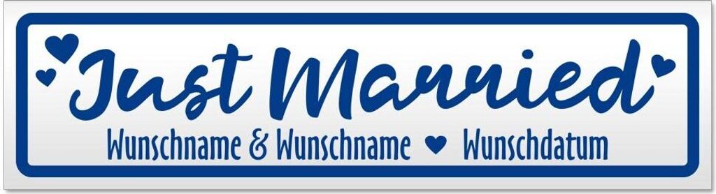 Kiwistar - Autoaufkleber - Verkehrsblau - 60 x 16 cm - Just Married Wunschname Datum - Hinweis Aufkleber Sticker für Auto, Kfz, Fahrrad, PKW, LKW