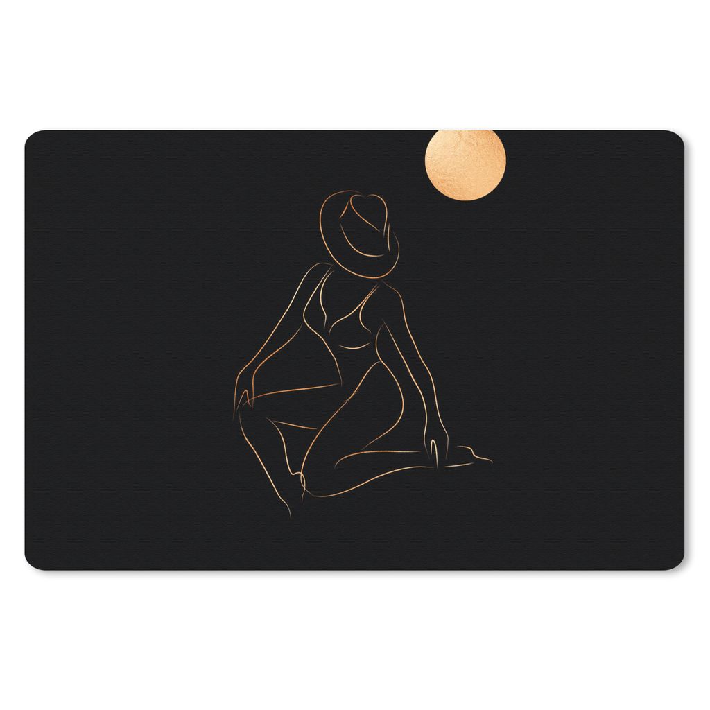 MuchoWow Schreibtischunterlage Frau - Hut - Mond - Strichzeichnung 60x40 cm - XXL Mauspad - Großes Mauspad