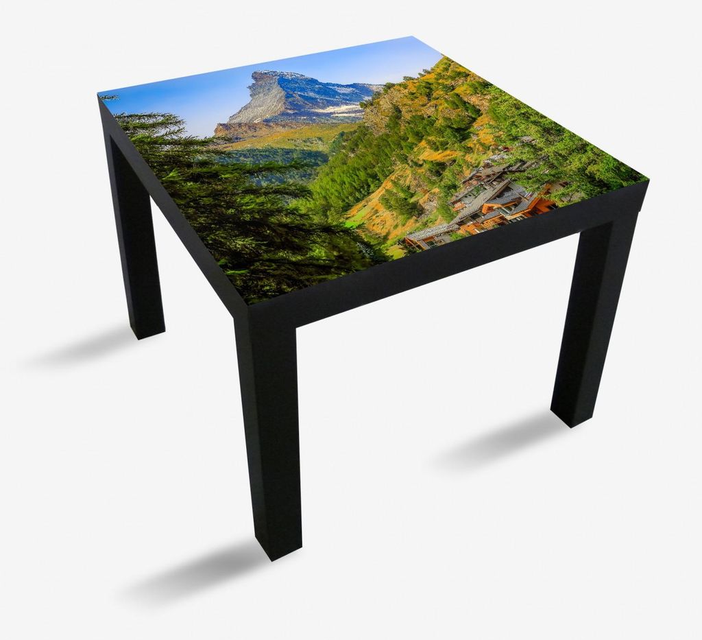 Wallario Möbeldesign / Aufkleber, geeignet für Ikea Lack Tisch - Gipfel über grünem Tal in 55 x 55 cm