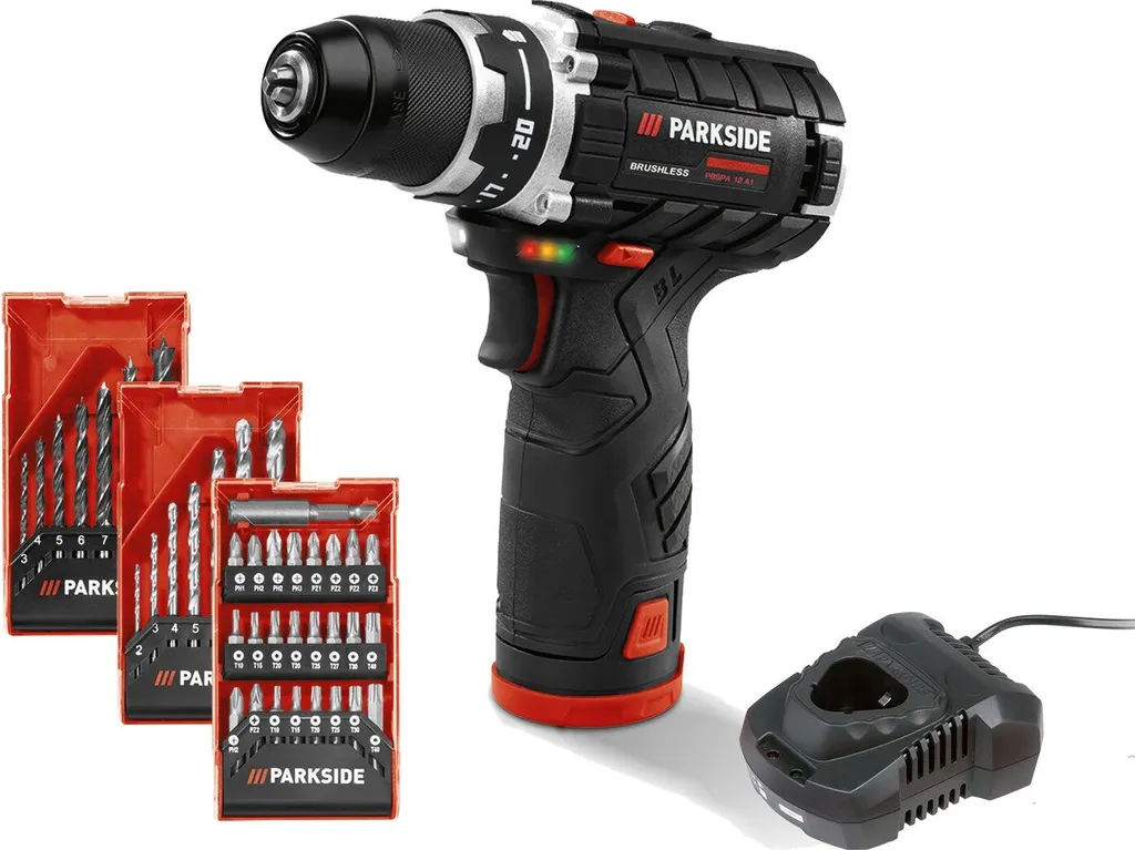 Perceuse visseuse brushless PBSPA 12 A1 Parkside Performance kit complet