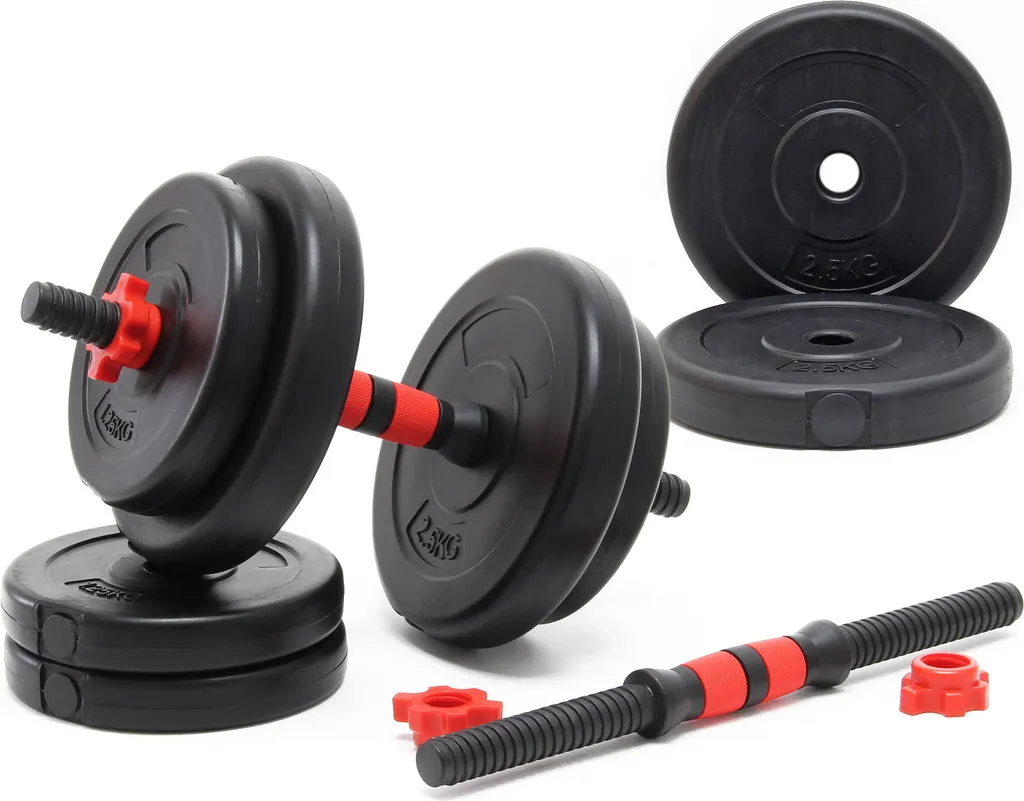 LUXTRI Kit d'haltères courts en fonte 15 kg avec 8 plaques et barres