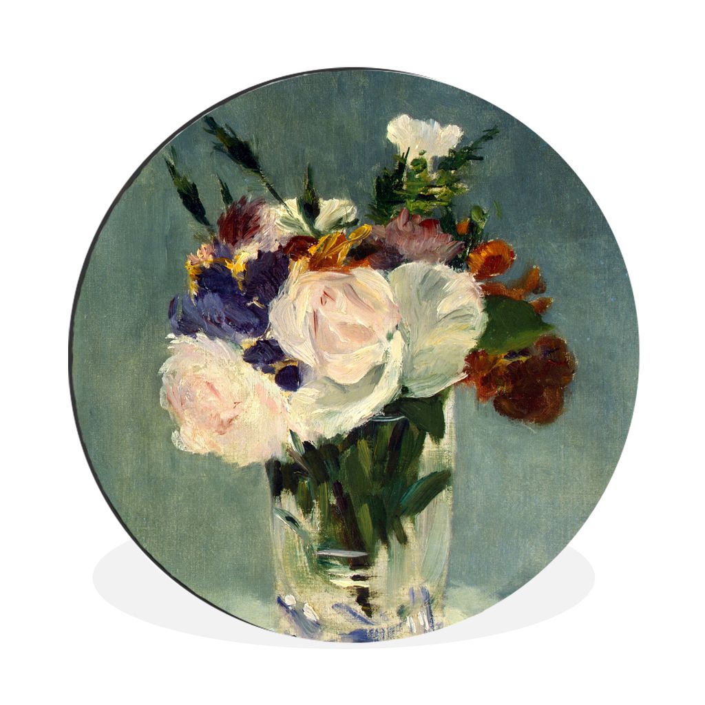 MuchoWow Aluminium Wandkreis Blumen in einer Kristallvase - Edouard Manet Ø 90 cm Wanddeko Modern Wohnzimmer - Mauerkreis - Wandbilder - Runde B...