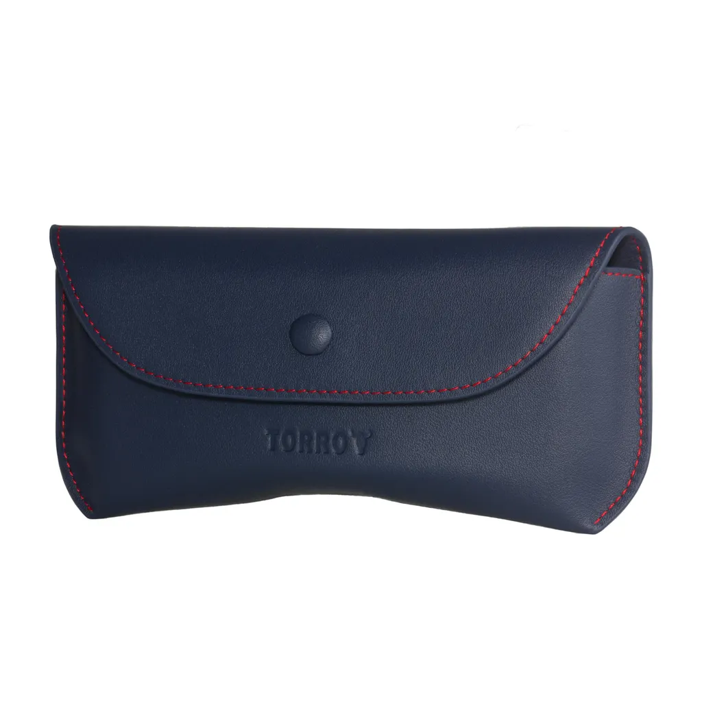 Étui à Lunettes de Soleil Rigide en Cuir Bleu Marine pour Homme Femme