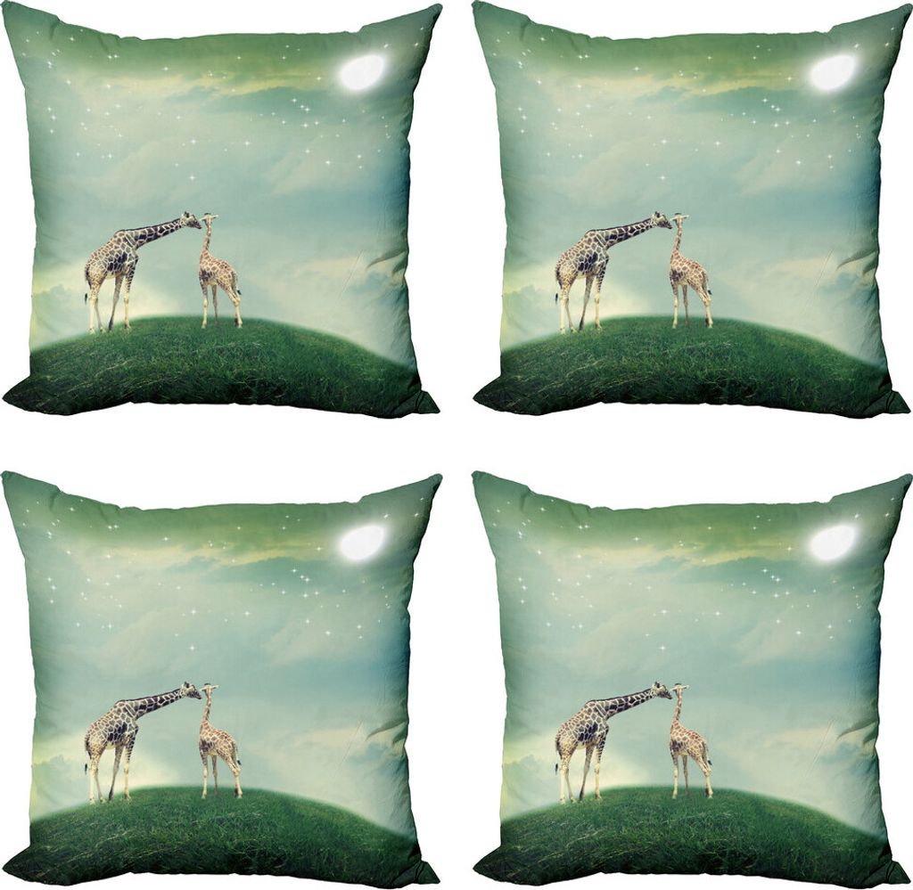 ABAKUHAUS Giraffe Kissenbezug Set (4 Stück), Fairytale Atmosphäre, Moderner Doppelseitiger Digitaldruck, 45 cm x 45 cm, Mehrfarbig