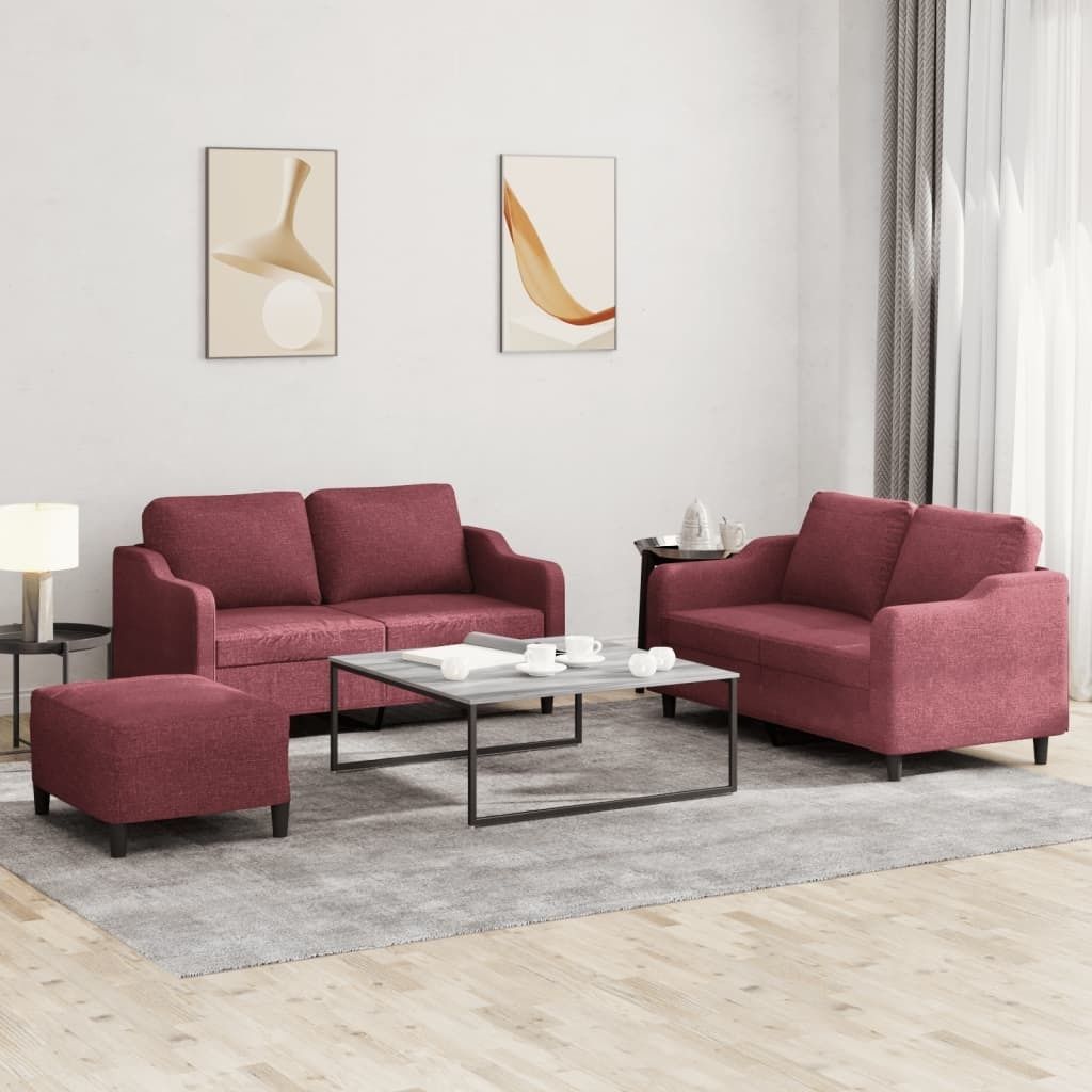 Maison Exclusive - 3-tlg. Sofagarnitur mit Kissen Weinrot Stoff
