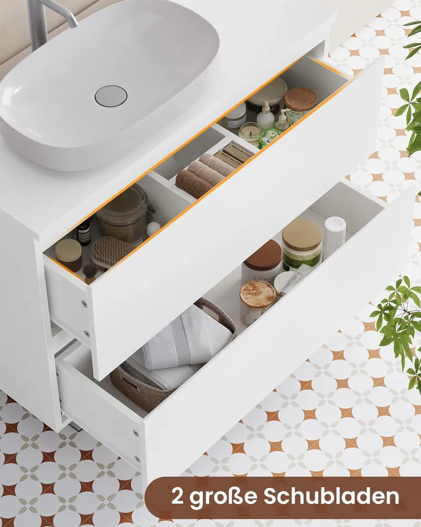 Aménager sa salle de bain : meuble sous lavabo 80cm blanc 2 tiroirs - 6