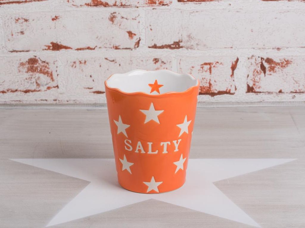 Krasilnikoff SALTY Orange Salzstangen Becher Snacks Keramik Becher Sterne