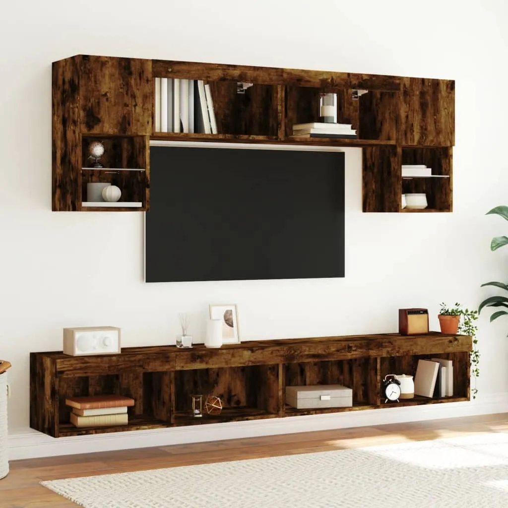 Mobile Porta TV Sospeso 2 pz Rovere Fumé con LED RGB 100 cm - 3