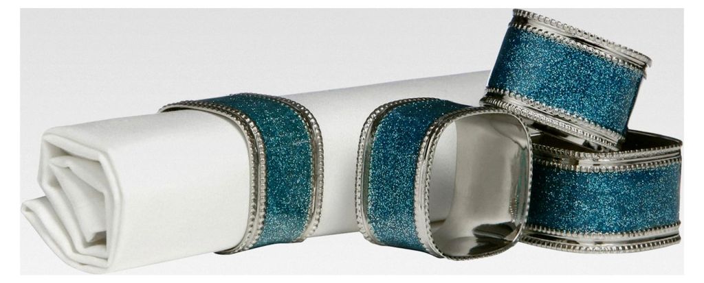 Serviettenringe, 4er Set, Türkis Glitter, vernickelt