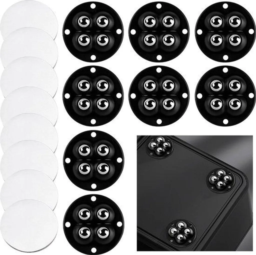 8 Roulettes à Billes Noires 360° pour Meubles et Petits Objets de Maison
