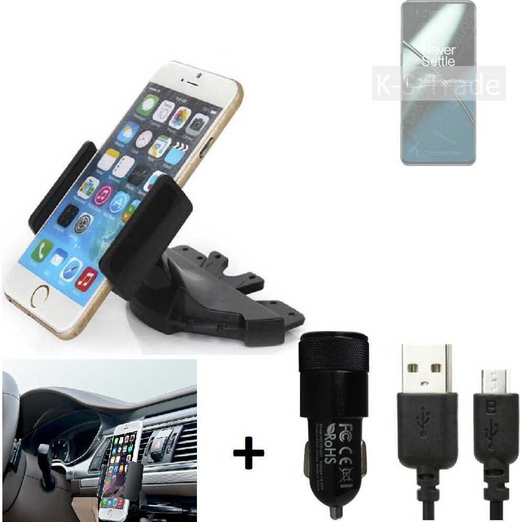 TOP SET K-S-Trade Autohalterung kompatibel mit OnePlus 11 CD Schlitz Halterung KFZ-Halter Radio Handy Halterung 360° drehbar DVD-Schacht inkl. Micro