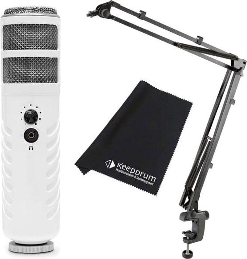 Rode Podcaster mit K&M 23840 Mikrofonarm und Tuch