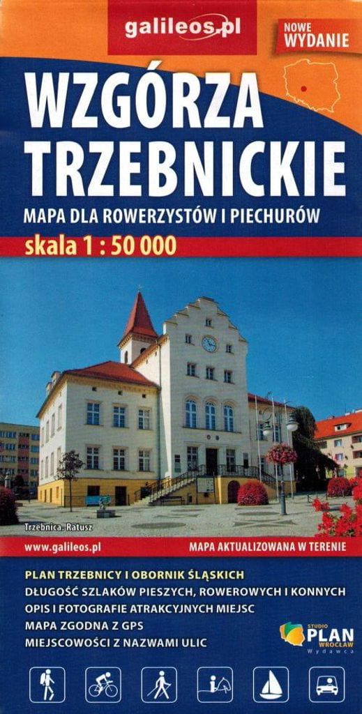 Trzebnica-Hügel 1:50.000. Oborniki Śląskie, Trzebnica, Prusice. Touristische Karte für Radfahrer und Wanderer. Galileos
