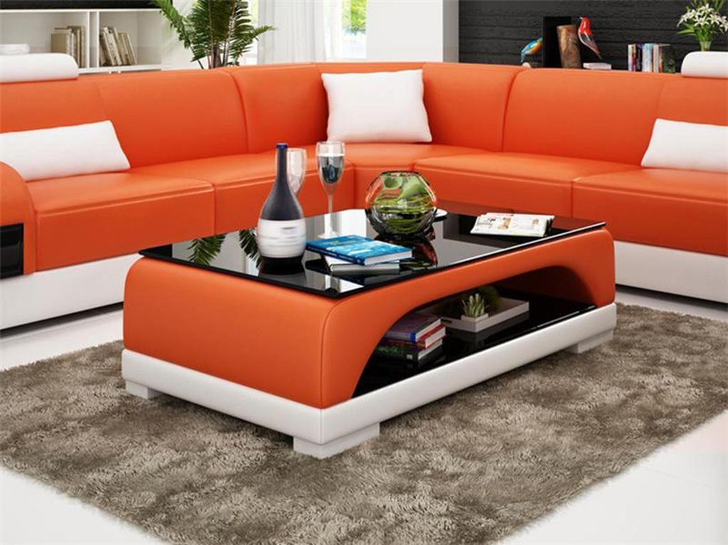 Ledertisch Couchtisch Glastisch Sofa Beistell Moderner Produktbild 