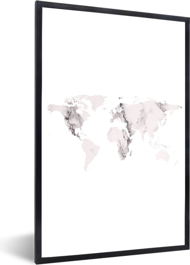 MuchoWow Gerahmtes Poster Weltkarte - Marmor - Klassisch 20x30 cm - Poster mit Schwarzem Bilderrahmen Wandposter Rahmen Foto Bilder - Drucken - B...