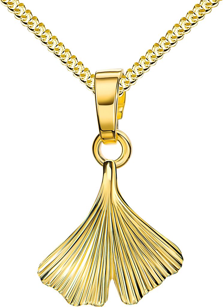Ginkgo Anhänger 750 Gold 18 Karat 18K mit Ginkgo-Blatt Gold für Damen Mit Kette 36 cm