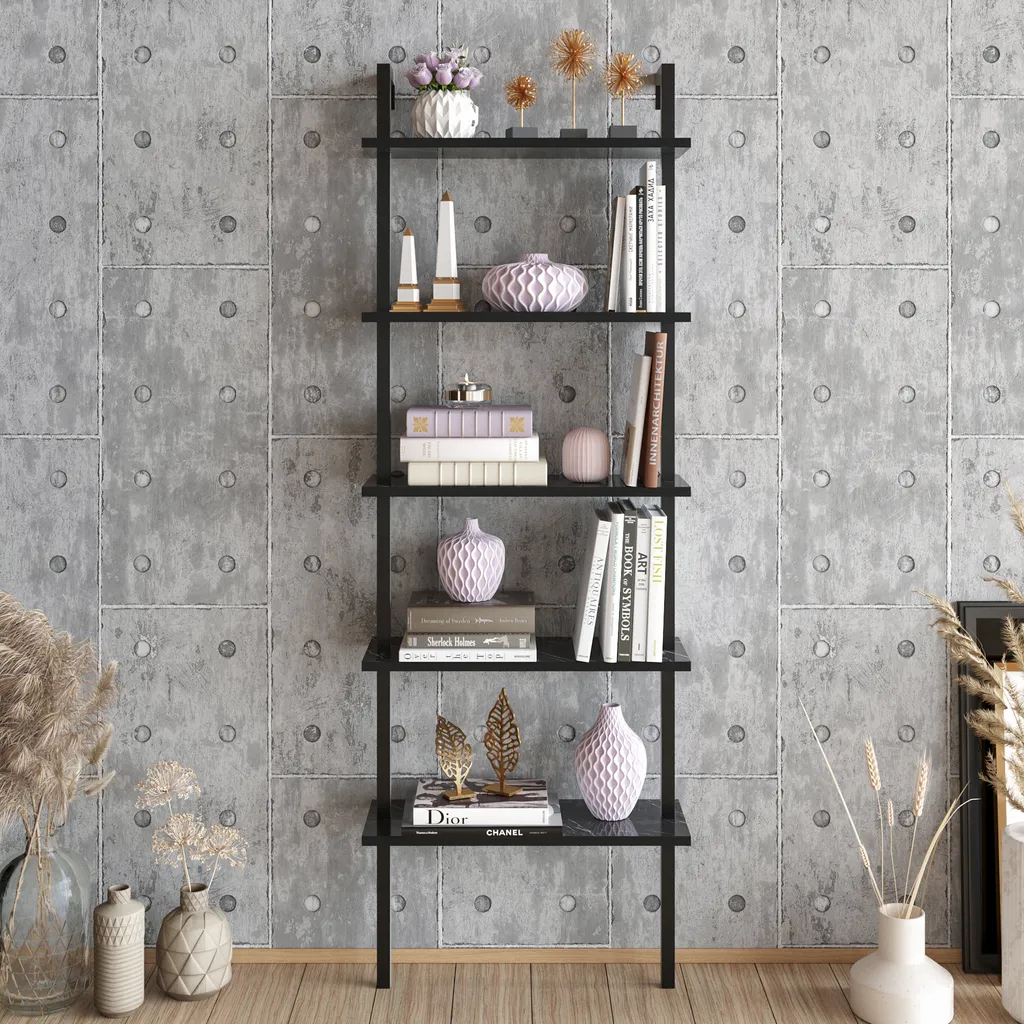 Étagère échelle Decorotika Piante effet marbre blanc et noir 174 cm