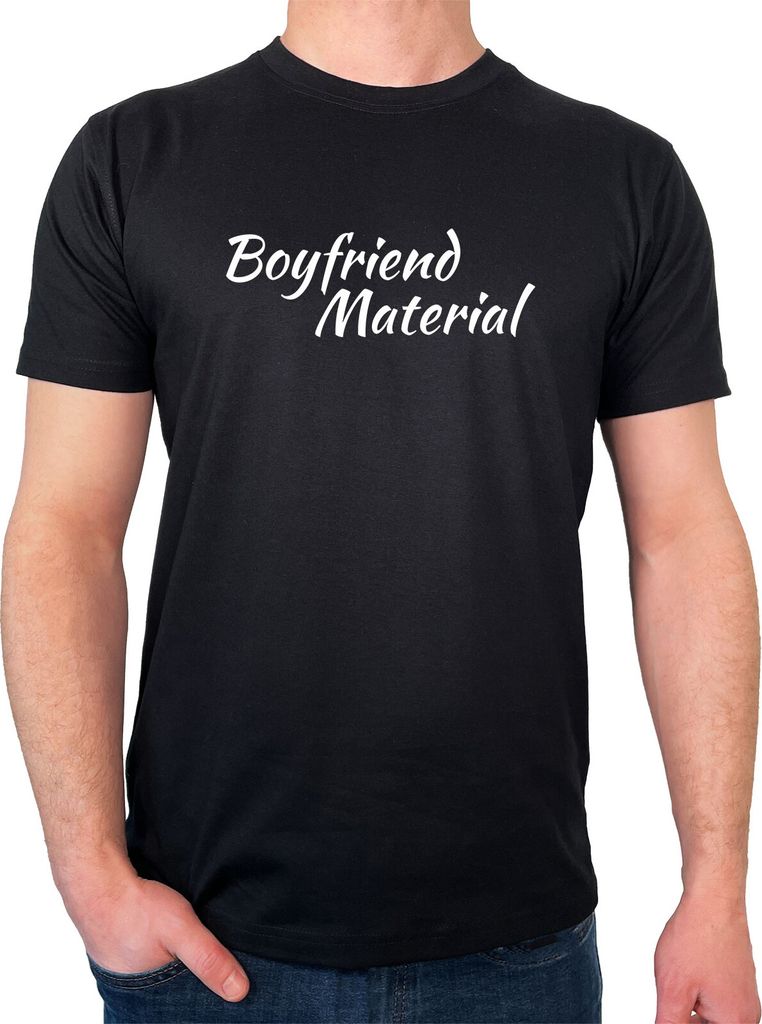 Huuraa Herren T-Shirt Boyfriend Material Schriftzug 3XL Black Bio Baumwolle Fairtrade Herrenshirt Geschenkidee