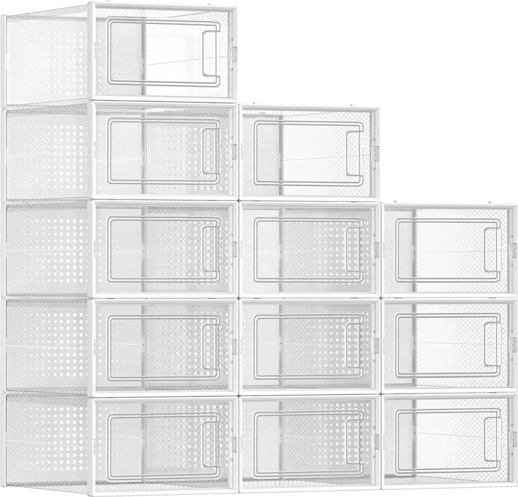 Rangement chaussures en plastique transparent pack de 12 bacs aérés