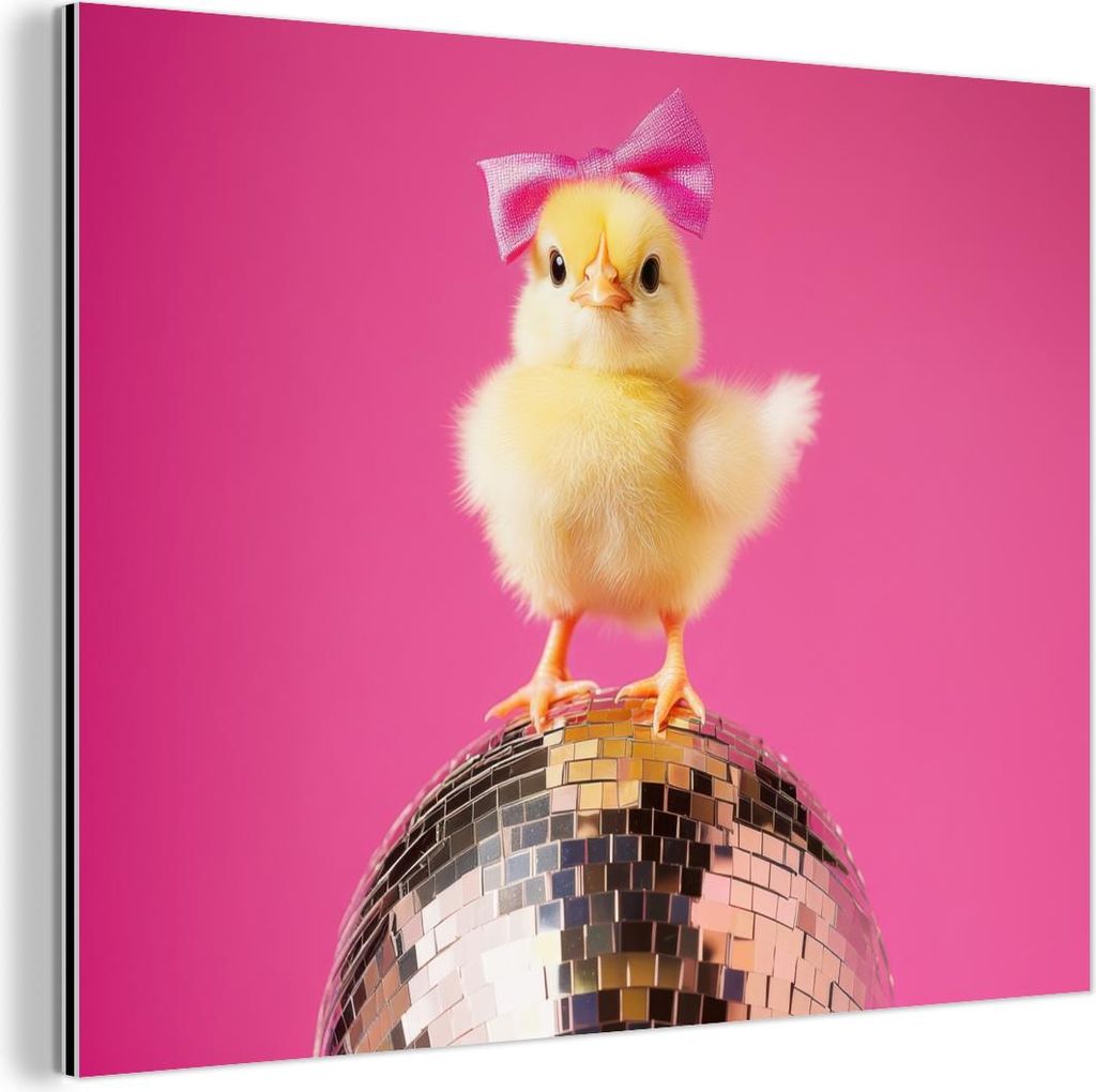 MuchoWow Wanddekoration Metall Metallbild Wandkunst 40x30 cm Discoball - Küken - Schleife MuchoWow Aluminium Gemälde - Dekoration Wohnzimmer