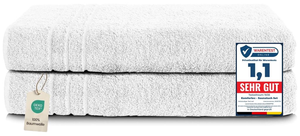 Komfortec 2er Saunahandtuch Set XXL 80x200 cm, 100% Produktbild 