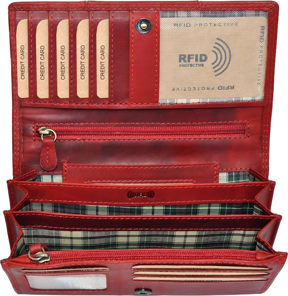 Benthill Portemonnaie Damen Leder - Hochwertige weiche Vintage EchtLeder Damen Geldbörse mit RFID Schutz - Grosse Damenbörse lang - Frauen Portmo...