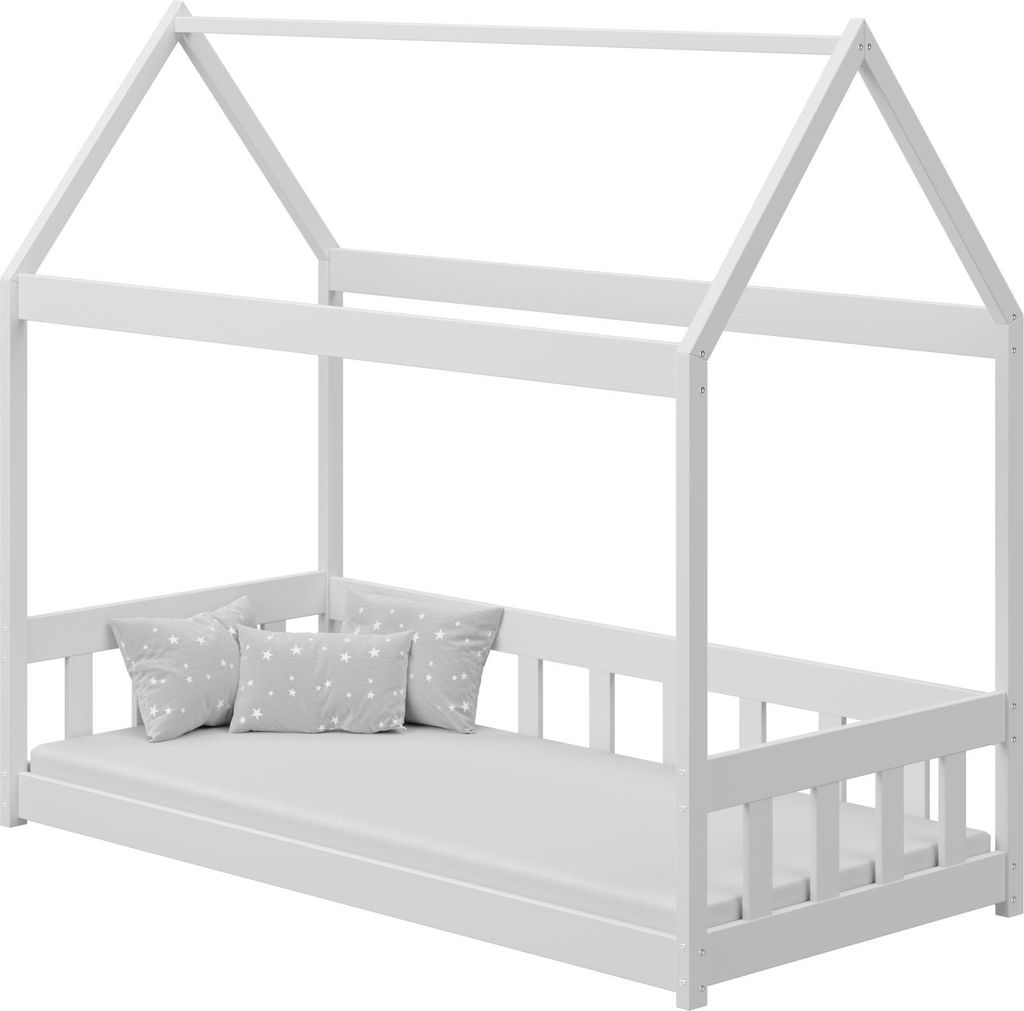 Hausbett Kinderbett Haus Weiß 90x200 – Kleinkindbett Holz für Jungen und Mädchen – Skandinavisches Design – Ohne Matratze