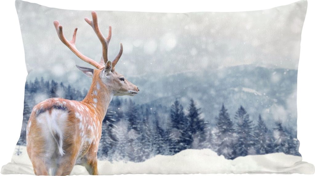 MuchoWow Zierkissen Sofakissen Wohnzimmer Dekokissen 60x40 cm Winter - Hirsche - Tiere - Kopfkissen - Polster mit Foto