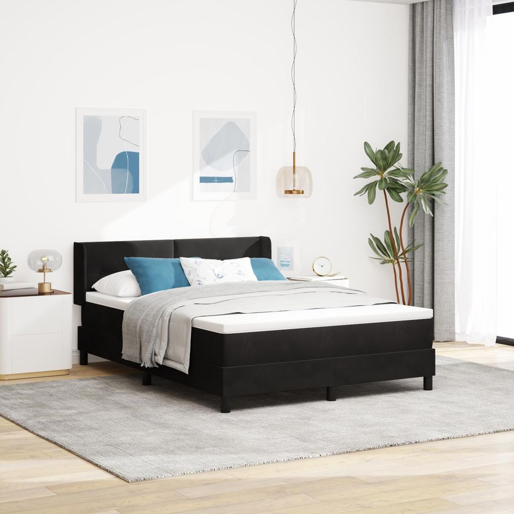 Möbel Polsterbett Boxspringbett mit Matratze Schwarz 140x190 cm Samt - Bettrahmen - Klassische Betten Neu202574481