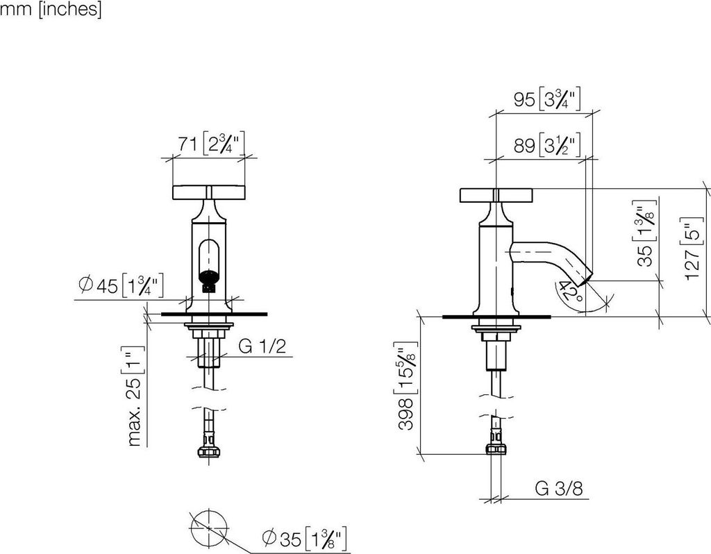Dornbracht VAIA Standventil, Kaltwasser, Kreuzgriff, Ausladung 89mm, 17500809-42