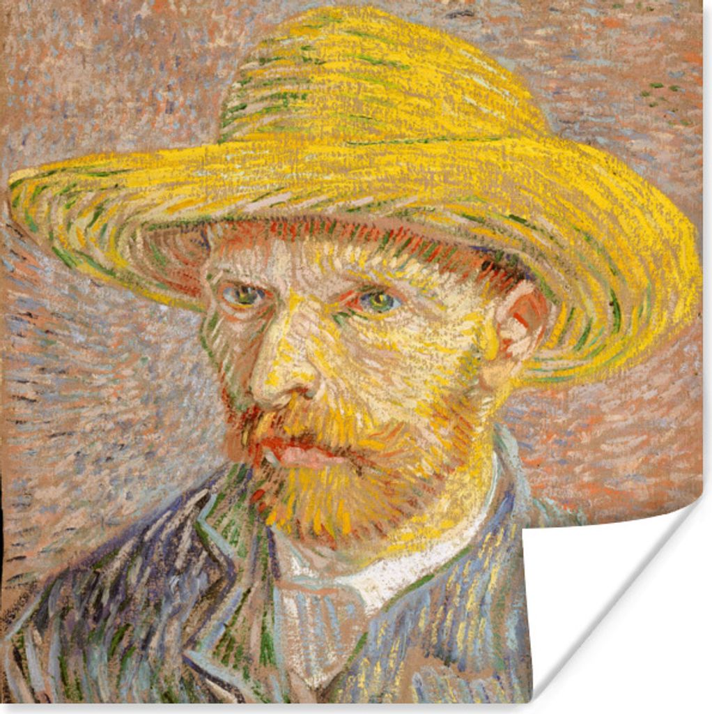 MuchoWow Poster Selbstbildnis mit Strohhut - Vincent van Gogh 30x30 cm - Wandposter - Printing