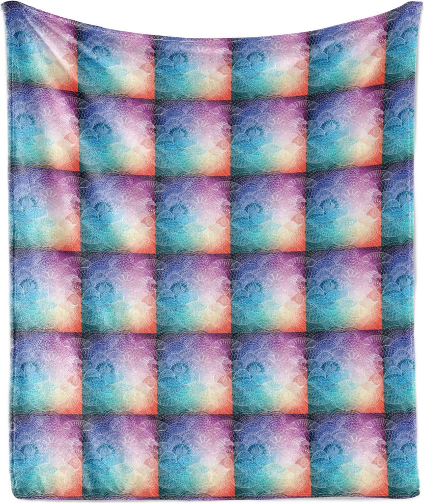 ABAKUHAUS Boho Weich Flanell Fleece Decke, Mystic Forms Geometrie Stil psychedelischen Retro Blumen Moderne Moderne, 175 x 230 cm, Mehrfarbig