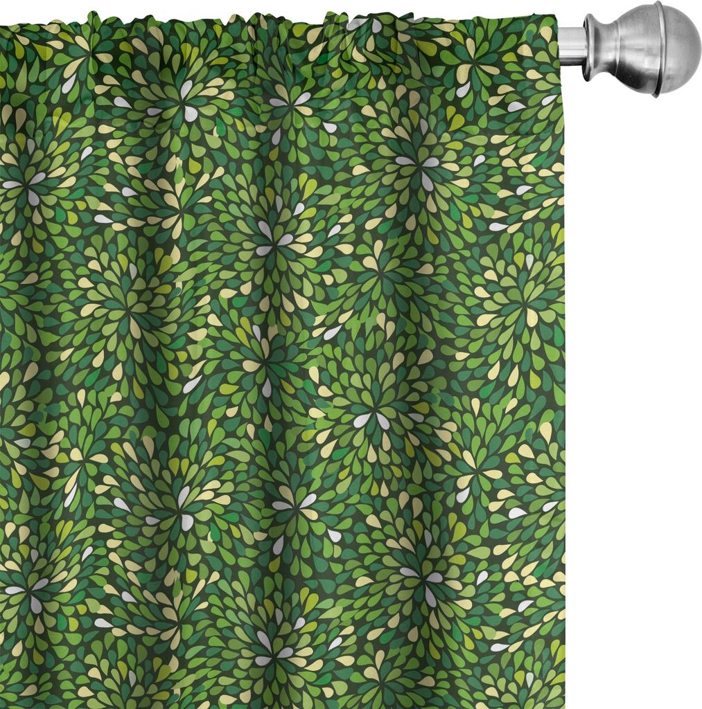 ABAKUHAUS Blumen Vorhänge, Gardinen, Digital generiert Muster der Blätter Botanik Artikel Wiese Sprouts, 2 Stück 75 x 225 cm, Grün Blassgelb