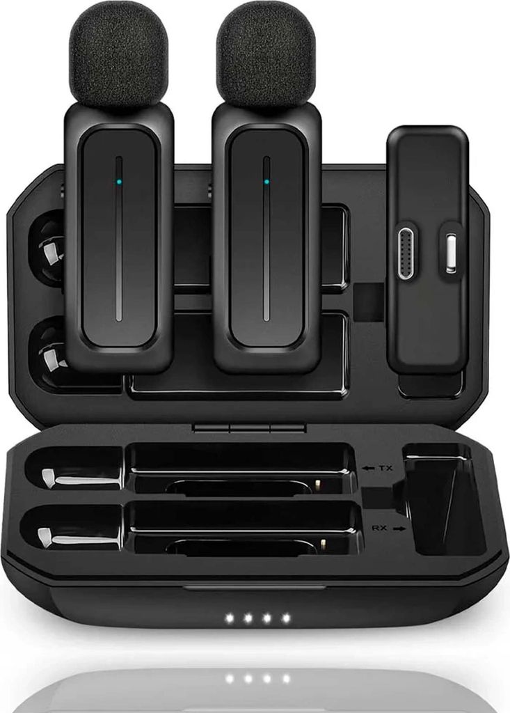 Drahtloses Ansteckmikrofon, 2 Stück, für iPhone, iPad, Android, iOS + Etui für Vlog