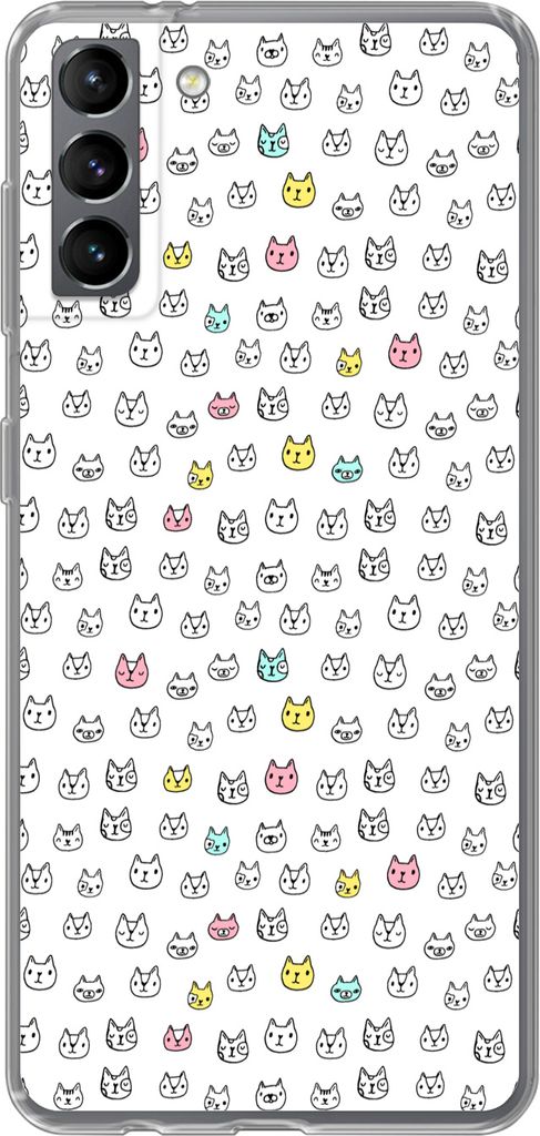 MuchoWow Handyhülle Schutzhülle Hülle für Telefoonhoesje Samsung Galaxy S21 Plus Mädchen - Katze - Haustiere - Muster - Mädchen - Kinder - ...