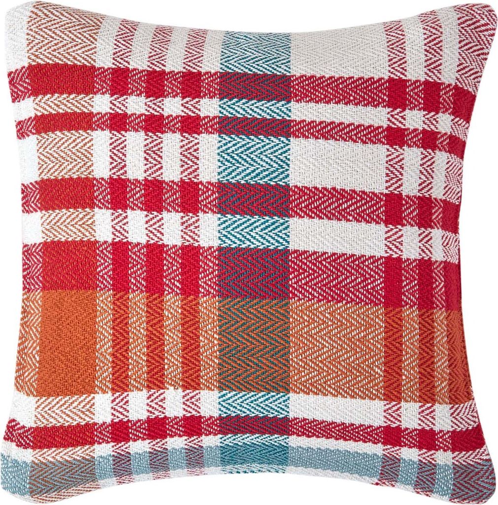 HOMESCAPES Roter Kissenbezug Falun mit Tartanmuster, 45 x 45 cm