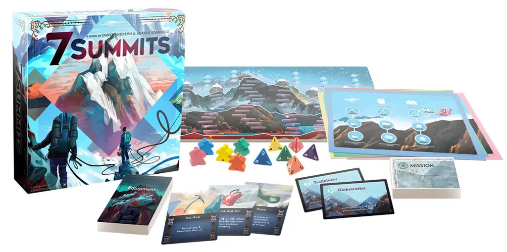 7 Summits Jeu de Société - Version Anglaise avec Dés et Améliorations