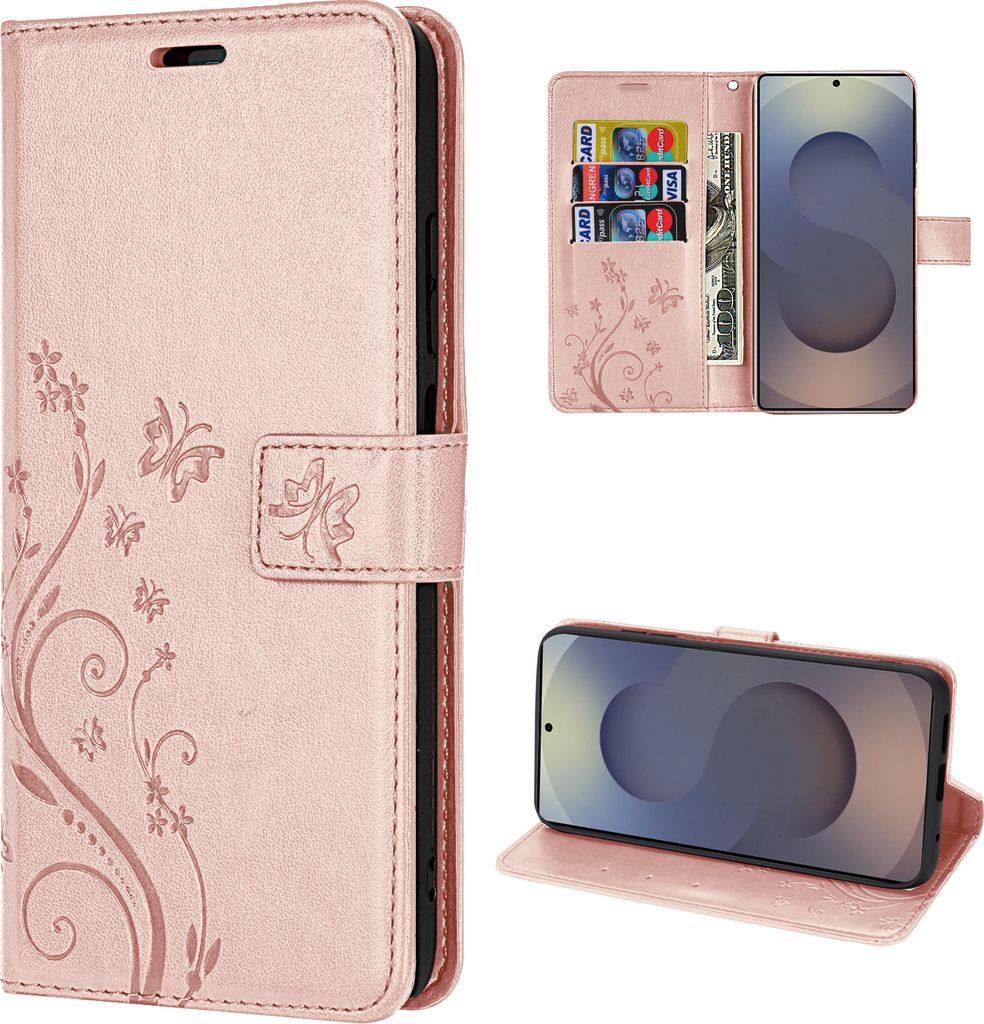 Hülle für Samsung Galaxy S25 Ultra Handyhülle Handy Tasche Wallet Case Flip Cover in Rosegold